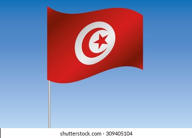 A 3D Flag Illustration waving in the sky of the country of Tunisia