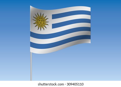 A 3D Flag Illustration waving in the sky of the country of  Uruguay