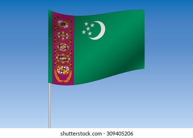 A 3D Flag Illustration waving in the sky of the country of  Turkmenistan