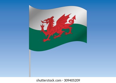 A 3D Flag Illustration waving in the sky of the country of  Wales
