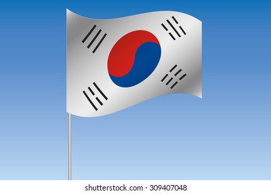 A 3D Flag Illustration waving in the sky of the country of  South Korea