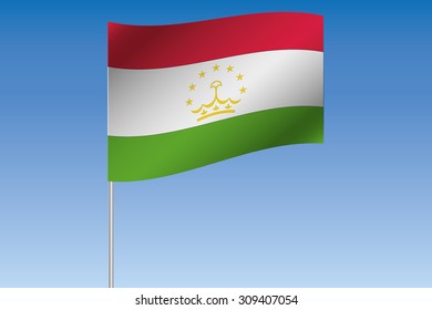 A 3D Flag Illustration waving in the sky of the country of  Tajikistan