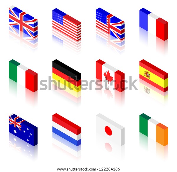 3d国旗のイラスト 英国 米国 フランス イタリア ドイツ カナダ スペイン オーストラリア オランダ 日本 アイルランド のベクター画像素材 ロイヤリティフリー