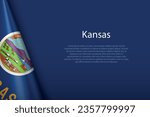 3d flag Kansas, state of United States, isolated on background with copyspace