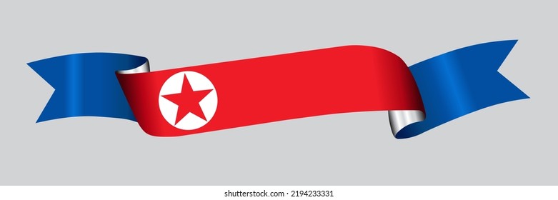 Bandera 3D de Corea del Norte en una cinta de tela.