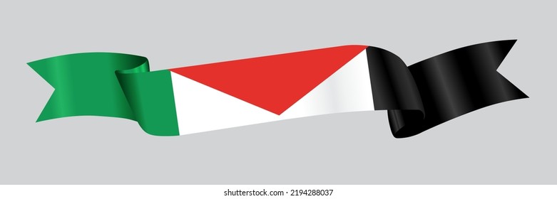3D Flag of Palestine on a fabric ribbon.