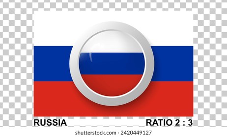 3D flag of russia isolated on transparent background proportion 2:3 original color. vector illustration.