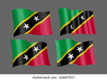 3D flag set of Saint Kitts and Nevis. Vector illustration. EPS 10 created using gradient meshes Isolated on grey background.