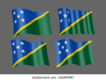 3D flag set of Solomon Islands. Vector illustration. EPS 10 created using gradient meshes Isolated on grey background. Official colors and proportion correctly. 