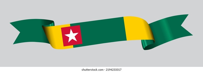 3D Flag Of Togo On A Fabric Ribbon.