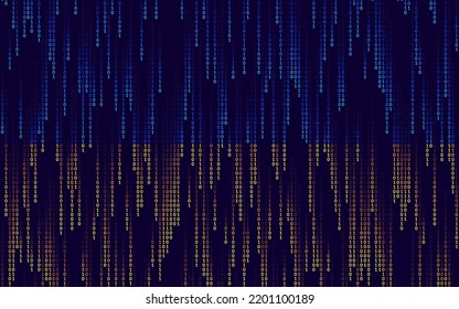 3D Flag of Ukraine made of Falling Binary Digits. Digital Flag of Ukraine. Digital Hackers War Concept. Vector Illustration.