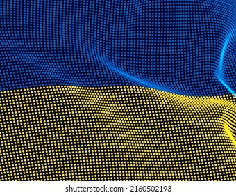 3D Flag of Ukraine made of Particles Dots. Digital Waving Flag of Ukraine. Digital Hackers War Concept. Vector Illustration.