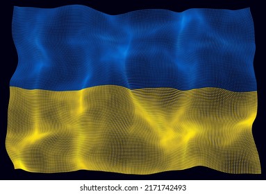 3D Flag of Ukraine made of Particles Dots. Digital Waving Flag of Ukraine. Digital Hackers War Concept. Vector Illustration.