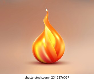 Icono de la llama 3d, Gorenje del fuego. Fuego de naranja con un diseño de plástico de una hoguera caliente en un fondo aislado. Ilustración del vector