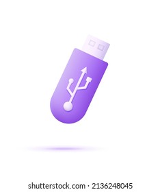 3D flash drive isolated on white background. USB icon. Can be used for many purposes. Trendy and modern vector in 3d style.