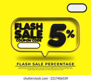 3D flash sale discount number 5% with yellow black colors, online shop banner, special offer, black friday
