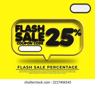 3D flash sale discount number 25% with yellow black colors, online shop banner, special offer, black friday