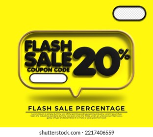 3D flash sale discount number 20% with yellow black colors, online shop banner, special offer, black friday