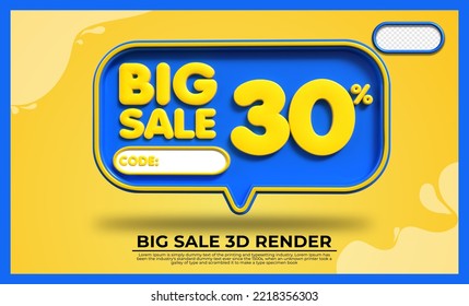 3D flash sale discount number 30% with yellow black colors, online shop banner, special offer, black friday