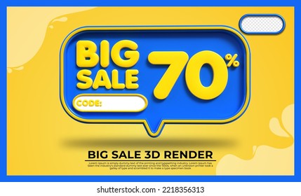 3D flash sale discount number 70% with yellow black colors, online shop banner, special offer, black friday