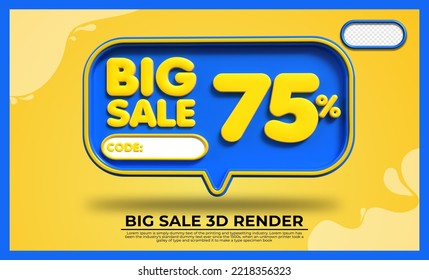 3D flash sale discount number 75% with yellow black colors, online shop banner, special offer, black friday