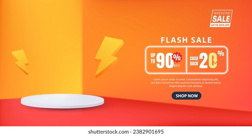 Estadio 3D Flash Sale elegante en el fondo naranja. Ilustración del vector