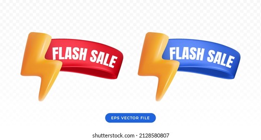 3d flash sale tag label ribbon. 3d cute render style