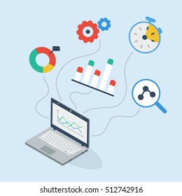 3D flat business data analysis isolated on the light blue background.