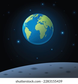 3D Flat Design of Earth from the Lunar Surface, depicting an astronomy, science concept. This realistic 3d vector illustration is perfect for celebrating Earth Day, promoting environmental awareness