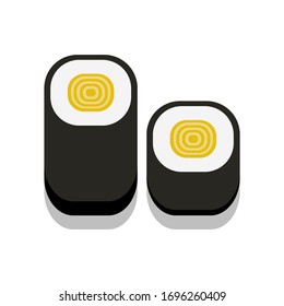  3D flat design style Japanese food : Sushi Japanese rolled omelette or Tamagoyaki maki roll icon isolated on white background illustration in vector