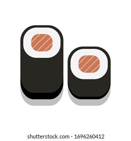  3D flat design style Japanese food : Sushi fresh raw Salmon maki roll icon isolated on white background illustration in vector