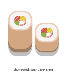 3D flat design style Japanese food : Sushi White sesame seeds or shirogoma California maki roll with 4 fillings icon isolated on white background illustration in vector