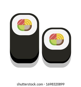 3D flat design style Japanese food : Sushi Futomaki roll with 4 fillings icon isolated on white background illustration in vector