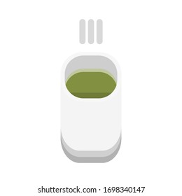 3D flat design style Japanese food : hot Green tea or Matcha in traditional green tea cup icon isolated on white background illustration in vector