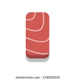Cocina japonesa de diseño plano en 3D: Nigirizushi o nigiri sushi de atún crudo fresco o icono de la pieza de sashimi Maguro aislado en la ilustración de fondo blanco en el vector