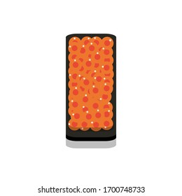 3D flat design style Japanese food : Battleship roll or Gunkanmaki sushi of fresh raw Salmon roe eggs or Ikura icon isolated on white background illustration in vector