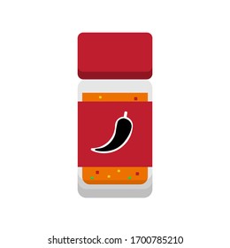 3D flat design style Japanese food : Japanese style chili pepper powder seven spice blend or Shichimi togarashi in transparent bottle container icon isolated on white background illustration in vector