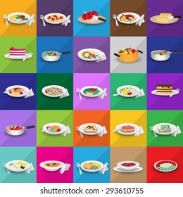 3D Flat Food Icons Set: Vector Illustration, Graphic Design. Collection Of Colorful Icons. For Web, Websites, Print, Presentation Templates, Mobile Applications And Promotional Materials 