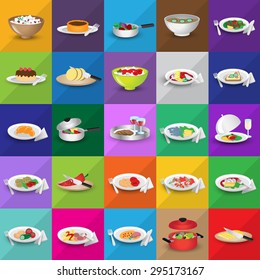 3D Flat Food Icons Set: Vector Illustration, Graphic Design. Collection Of Colorful Icons. For Web, Websites, Print, Presentation Templates, Mobile Applications And Promotional Materials 