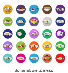 3D Flat Food Icons Set: Vector Illustration, Graphic Design. Collection Of Colorful Icons. For Web, Websites, Print, Presentation Templates, Mobile Applications And Promotional Materials 