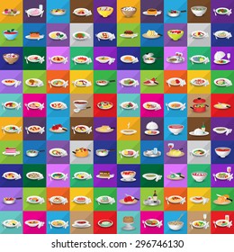 3D Flat Food Icons Set: Vector Illustration, Graphic Design. Collection Of Colorful Icons. For Web, Websites, Print, Presentation Templates, Mobile Applications And Promotional Materials