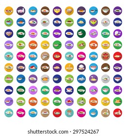3D Flat Food Icons Set: Vector Illustration, Graphic Design. Collection Of Colorful Icons. For Web, Websites, Print, Presentation Templates, Mobile Applications And Promotional Materials