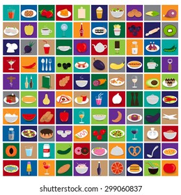 3D Flat Food Icons Set: Vector Illustration, Graphic Design. Collection Of Colorful Icons. For Web, Websites, Print, Presentation Templates, Mobile Applications And Promotional Materials