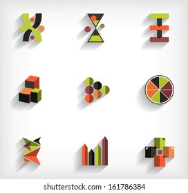 3d flat geometric abstract business icon set
