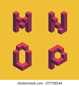 3d Flat Isometric Alphabet. Letters - M,N,O,P