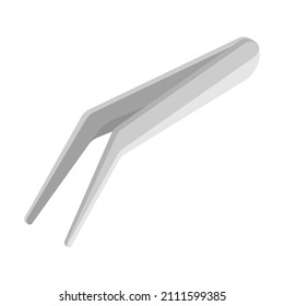 3D flat isometric gray tweezers or tongs  with cartoon and rounded corner style isolated on white background