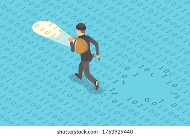 3d Flat isometric vector concept of data breach, confidential data stealing, cyber attack.