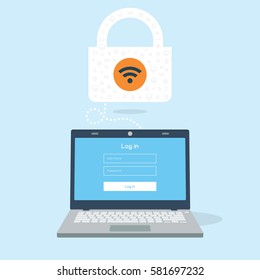 3D flat laptop device tries log in to a secured wifi hotspot.