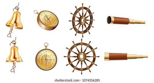 3d and flat sets of marine elements isolated on white background