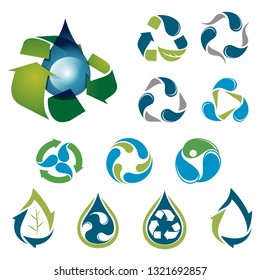 3D and Flat Unique Recycling Symbol Icon